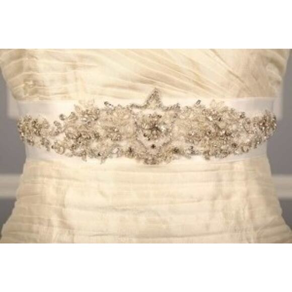 Bridal Sash Wedding Belt Bridal White Embellished Beaded Formal Evening B555 - Picture 1 of 4
